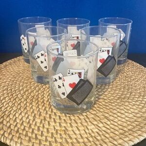 Vintage MCM Set of 6 Poker/Bridge Playing Cards Old Fashion Lowball Bar Glasses